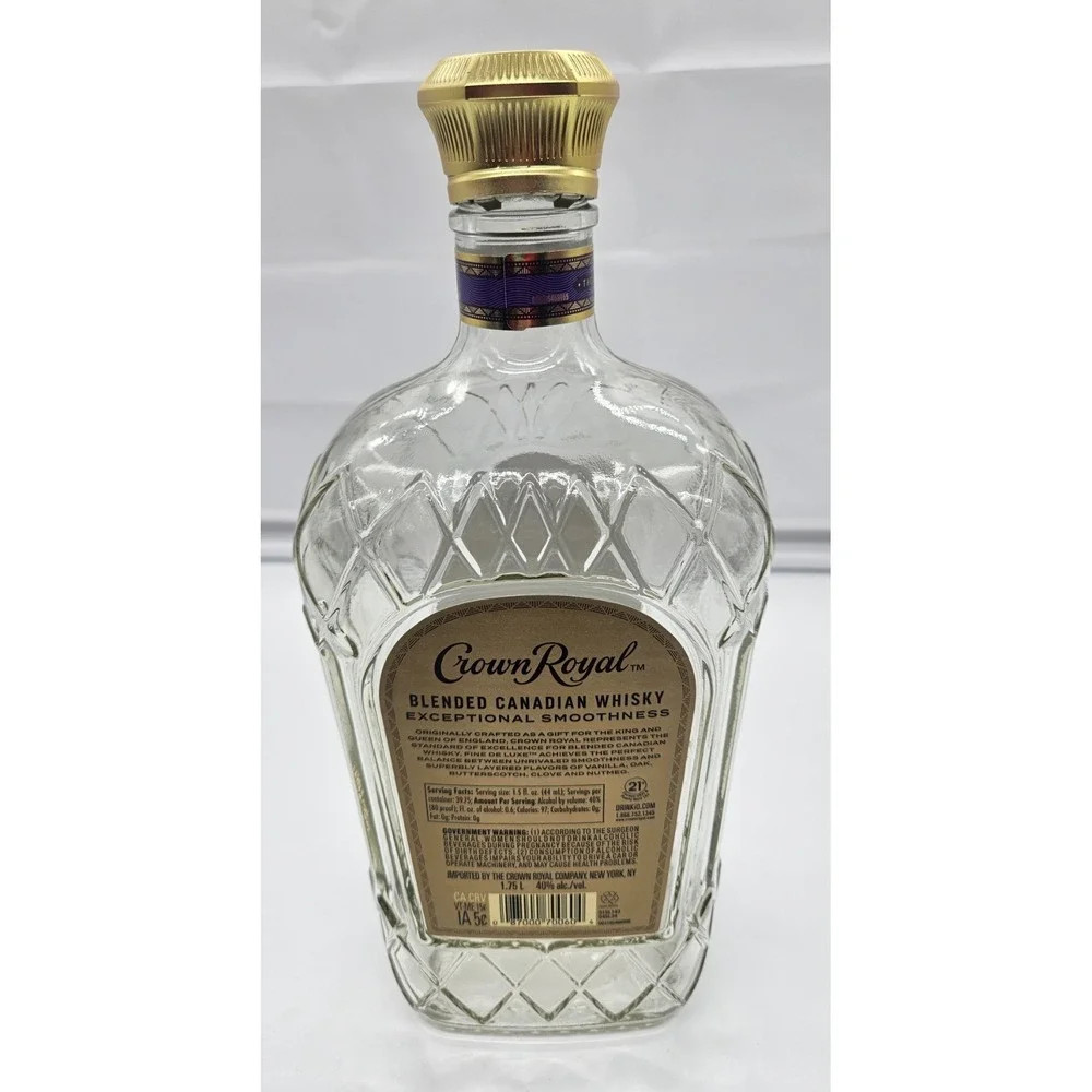 Crown Royal Fine De‎ Luxe Empty 1.75L Glass Bottle with Gold Cap Bar Decor DIY